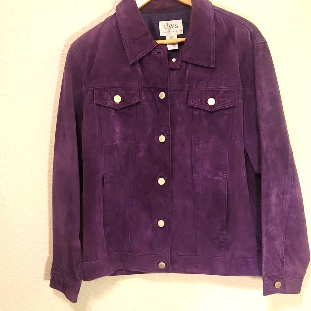 CWS Casual WorkStyles Purple Jacket Button-up Velvet-like Women's Size L